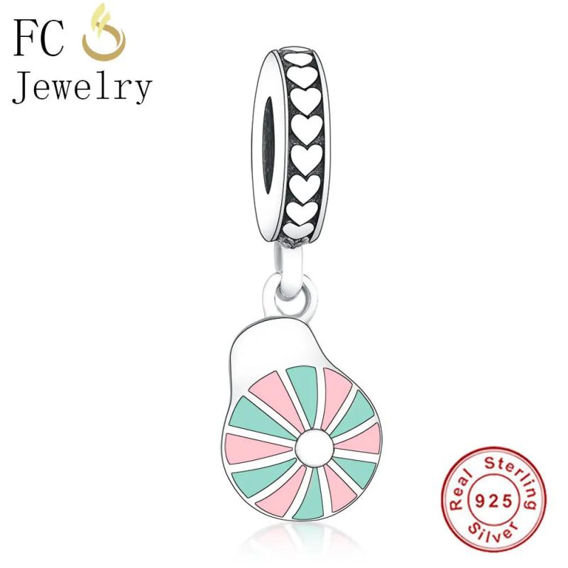 925 Silver Green Umbrella Square Hat Bead Bracelet Charms Pendant