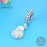 925 Silver Green Umbrella Square Hat Bead Bracelet Charms Pendant