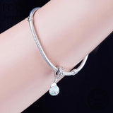 925 Silver Green Umbrella Square Hat Bead Bracelet Charms Pendant