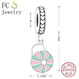925 Silver Green Umbrella Square Hat Bead Bracelet Charms Pendant