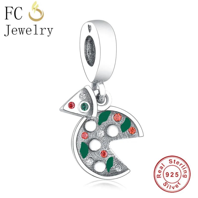Pizza Enamel Charm Bracelet Bead 925 Silver Autumn Food Berloque