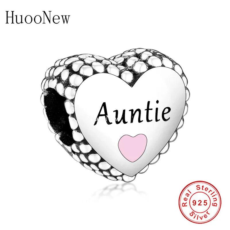 925 Sterling Silver Heart Family Charm Bracelet for Auntie Niece Goddaughter