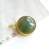 Natural Hetian Jade Round Openable Necklace Pendant Charm