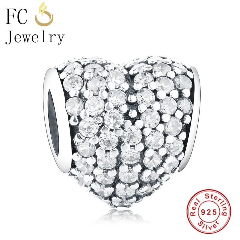 925 Silver Love Heart & Zirconia Crystal Beads Berloque