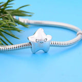 925 Sterling Silver Star Smile Face Bead Charm Bracelet Jewelry