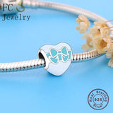 925 Silver Green Enamel Heart Bead for Bracelet