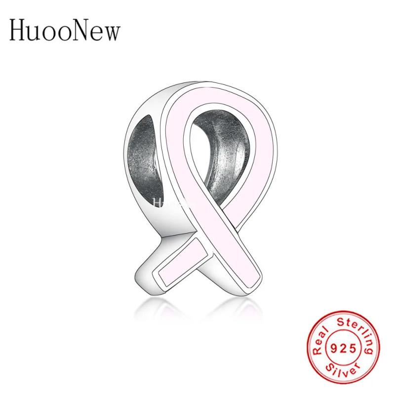 925 Silver Pink Ribbon Breast Cancer Awareness Bead for Bracelet
