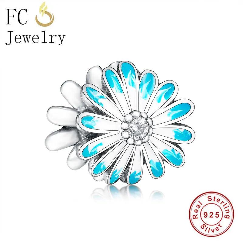 925 Silver Daisy Flower Charm Bracelet Enamel Bead Spring Berloque