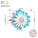 925 Silver Daisy Flower Charm Bracelet Enamel Bead Spring Berloque