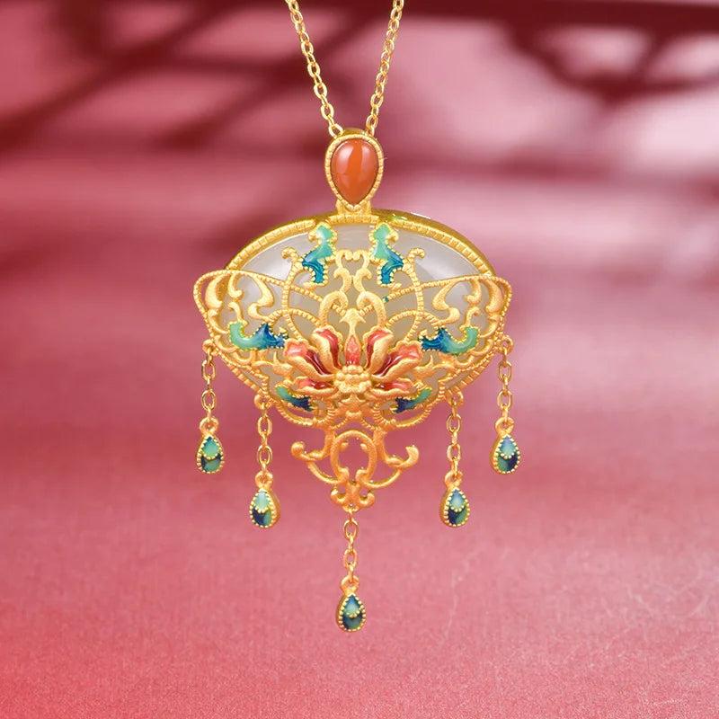 Hetian Jade Butterfly Pendant Necklace Ancient Craft Jewelry