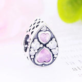 925 Silver Tear Drop Pink Heart Bead for Pan Charm Bracelet