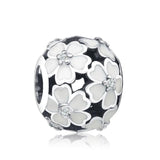Pink Enamel Flower Cherry Blossoms CZ Bead for Charm Bracelet