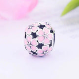Pink Enamel Flower Cherry Blossoms CZ Bead for Charm Bracelet