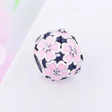 Pink Enamel Flower Cherry Blossoms CZ Bead for Charm Bracelet