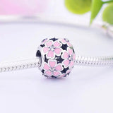 Pink Enamel Flower Cherry Blossoms CZ Bead for Charm Bracelet