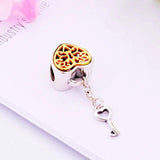 925 Silver Heart Vine Lock Key Bead for Charm Bracelet Jewelry