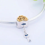 925 Silver Heart Vine Lock Key Bead for Charm Bracelet Jewelry