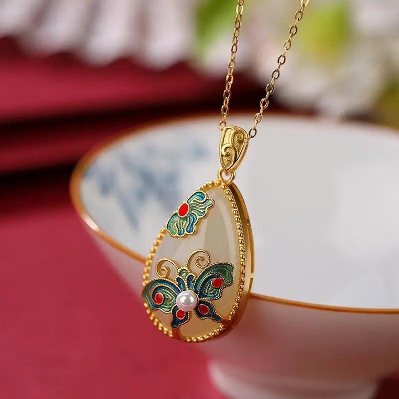 Hetian jade Water droplet pendant necklace