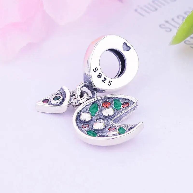 925 Silver Pizza Zircon Crystal Bead Pendant for Bracelet Making