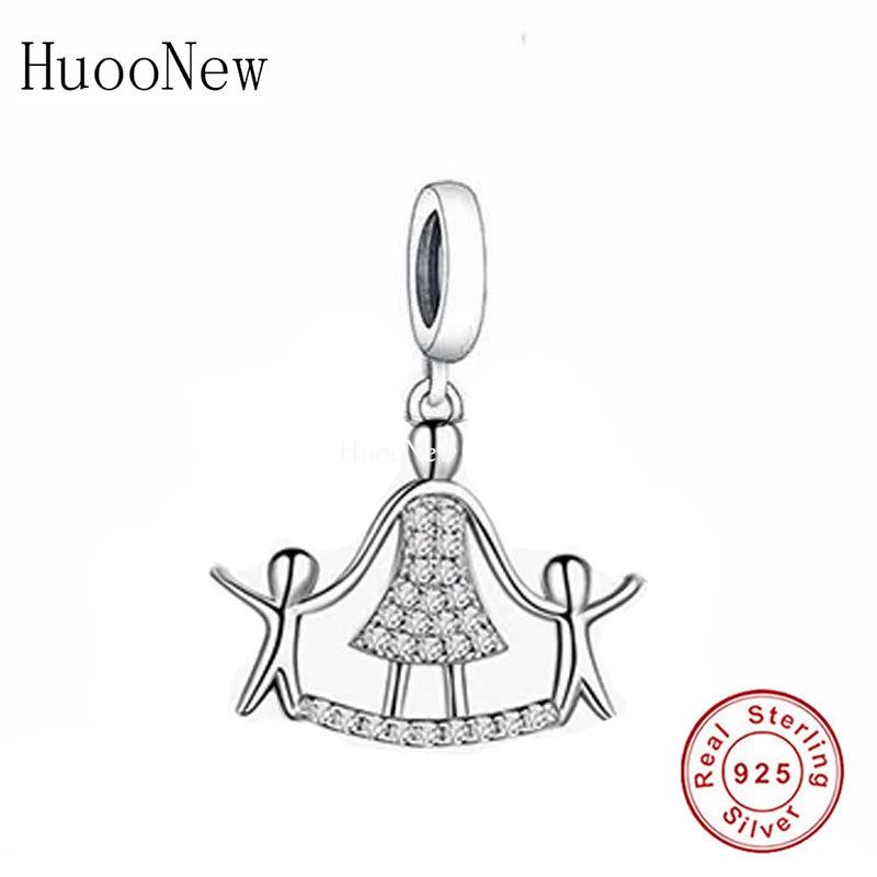 925 Silver Mother & Two Children Beads Pendant for Charm Bracelet