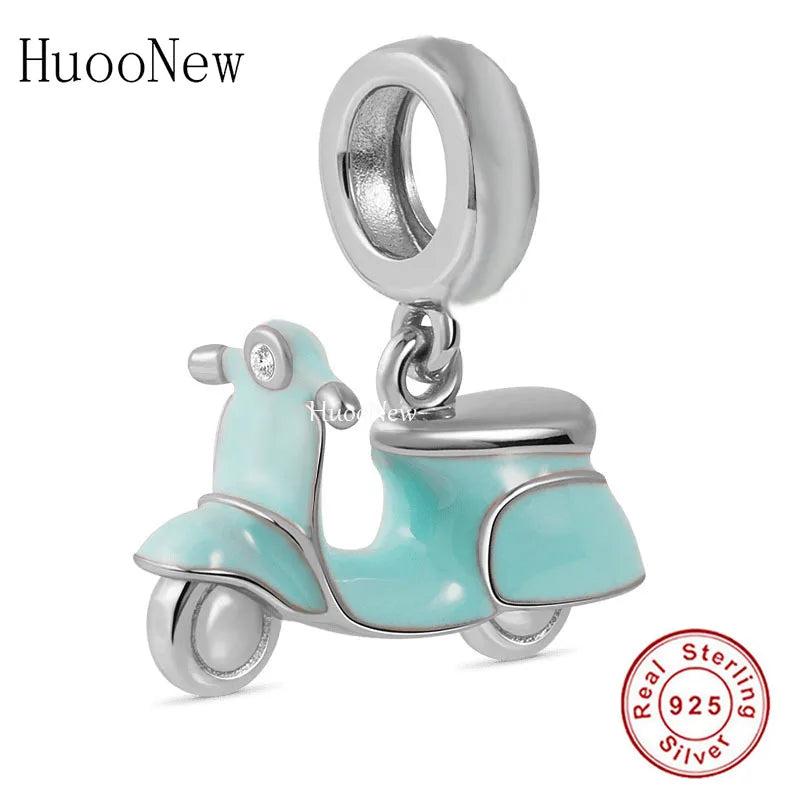 925 Silver Green Motorcycle Bike Charm for Bracelet Making