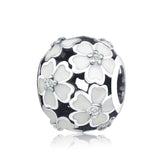 925 Sterling Silver Pink Ename Cherry Blossoms Daisy Flower Beads