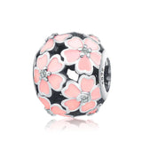 925 Sterling Silver Pink Ename Cherry Blossoms Daisy Flower Beads