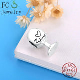 925 Silver Red Wine Glass Pink Heart Bead DIY Berloque