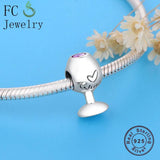 925 Silver Red Wine Glass Pink Heart Bead DIY Berloque