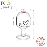 925 Silver Red Wine Glass Pink Heart Bead DIY Berloque