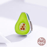 Enamel Avocado Charm Beads 925 Sterling Silver Jewelry