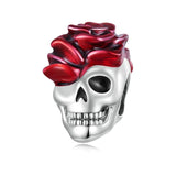 925 Silver Red Rose Flower Skull Charms Witch Bat Bead