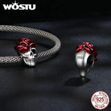 925 Silver Red Rose Flower Skull Charms Witch Bat Bead