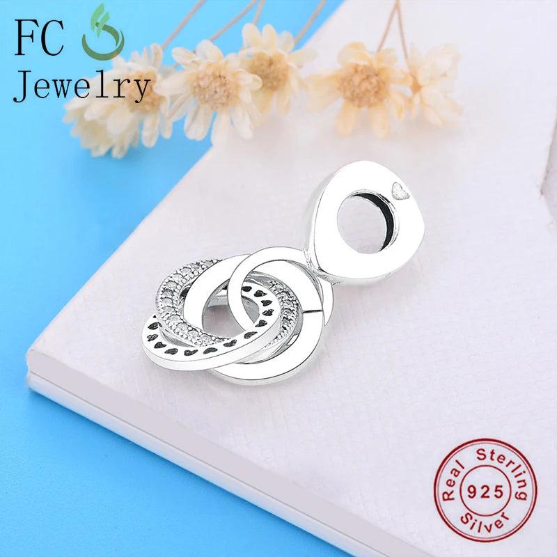 925 Silver Heart Circle Charm Bracelet Bead for Women