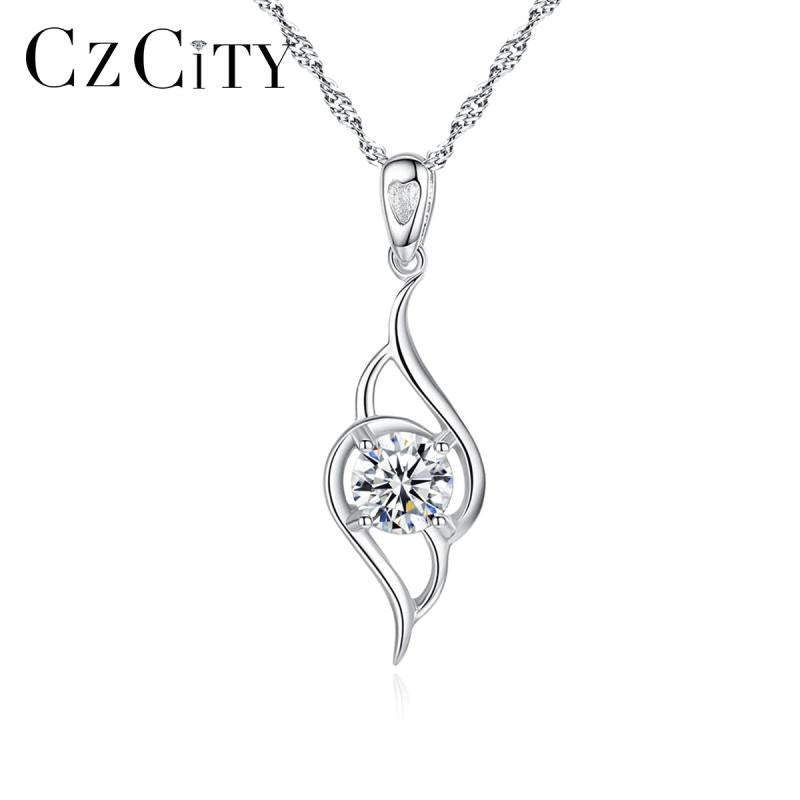 Evil-Eye Shape 925 Silver Pendant Necklace Clear CZ Stone Jewelry