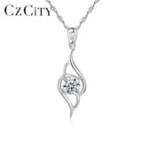 Evil-Eye Shape 925 Silver Pendant Necklace Clear CZ Stone Jewelry