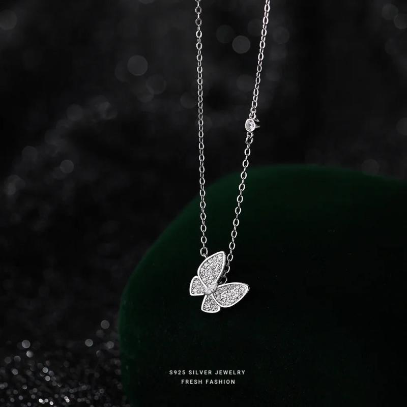 925 Silver Choker Zircon Butterfly Pendant Necklace Gift