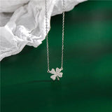 925 Silver Zirconia Clover Pendant Clavicle Chain Necklace