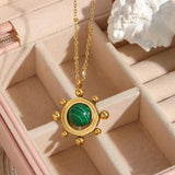 Stainless Steel Malachite Ball Sun Pendant Necklace