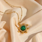 Stainless Steel Malachite Ball Sun Pendant Necklace
