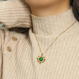 Stainless Steel Malachite Ball Sun Pendant Necklace
