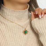 Stainless Steel Malachite Ball Sun Pendant Necklace
