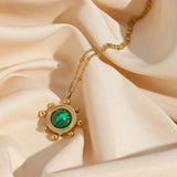 Stainless Steel Malachite Ball Sun Pendant Necklace
