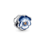 925 Silver Pink Pansy Flower Beads Charms for Bracelet Necklace