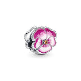 925 Silver Pink Pansy Flower Beads Charms for Bracelet Necklace