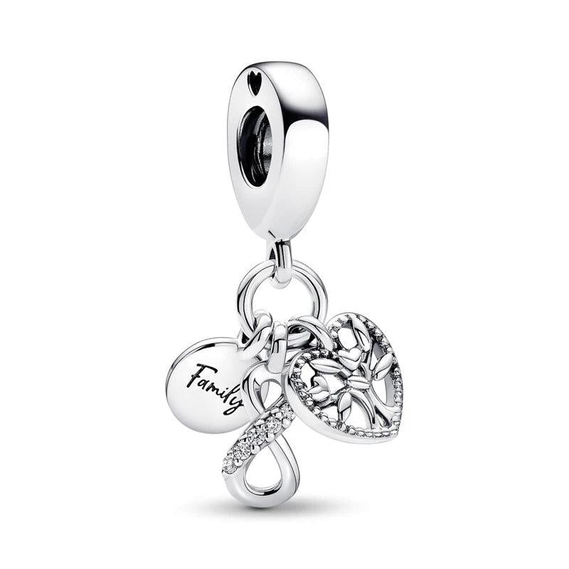 925 Sterling Silver Family Infinity Triple Charm Beads DIY Jewelry