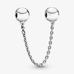 Silver 925 Clear Sparkle Flower Safety Chain Charm Bead for Bracelet DIY Jewelry