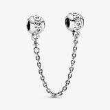 Silver 925 Clear Sparkle Flower Safety Chain Charm Bead for Bracelet DIY Jewelry