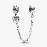 Silver 925 Clear Sparkle Flower Safety Chain Charm Bead for Bracelet DIY Jewelry
