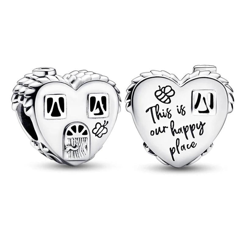 925 Sterling Silver Heart House Home Beads Charms for Bracelet Necklace DIY